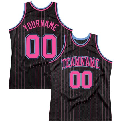 Personalized Black and Pink Pinstripe Basketball Jersey in Light Blue Personalized Black Pink Pinstripe Pink-Light Blue Basketball