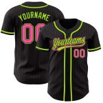 Personalized Black Pink Pinstripe Baseball Jersey with Custom Name and Number in Neon Green - Authentic Team Apparel Personalized