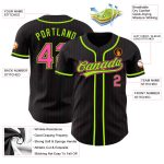 Personalized Black Pink Neon Green Pinstripe Baseball Jersey for Women Personalized Black Pink Pinstripe Pink-Neon Green