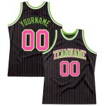 Personalized Black Pink Neon Green Pinstripe Basketball Jersey for Adults Personalized Black Pink Pinstripe Pink-Neon Green