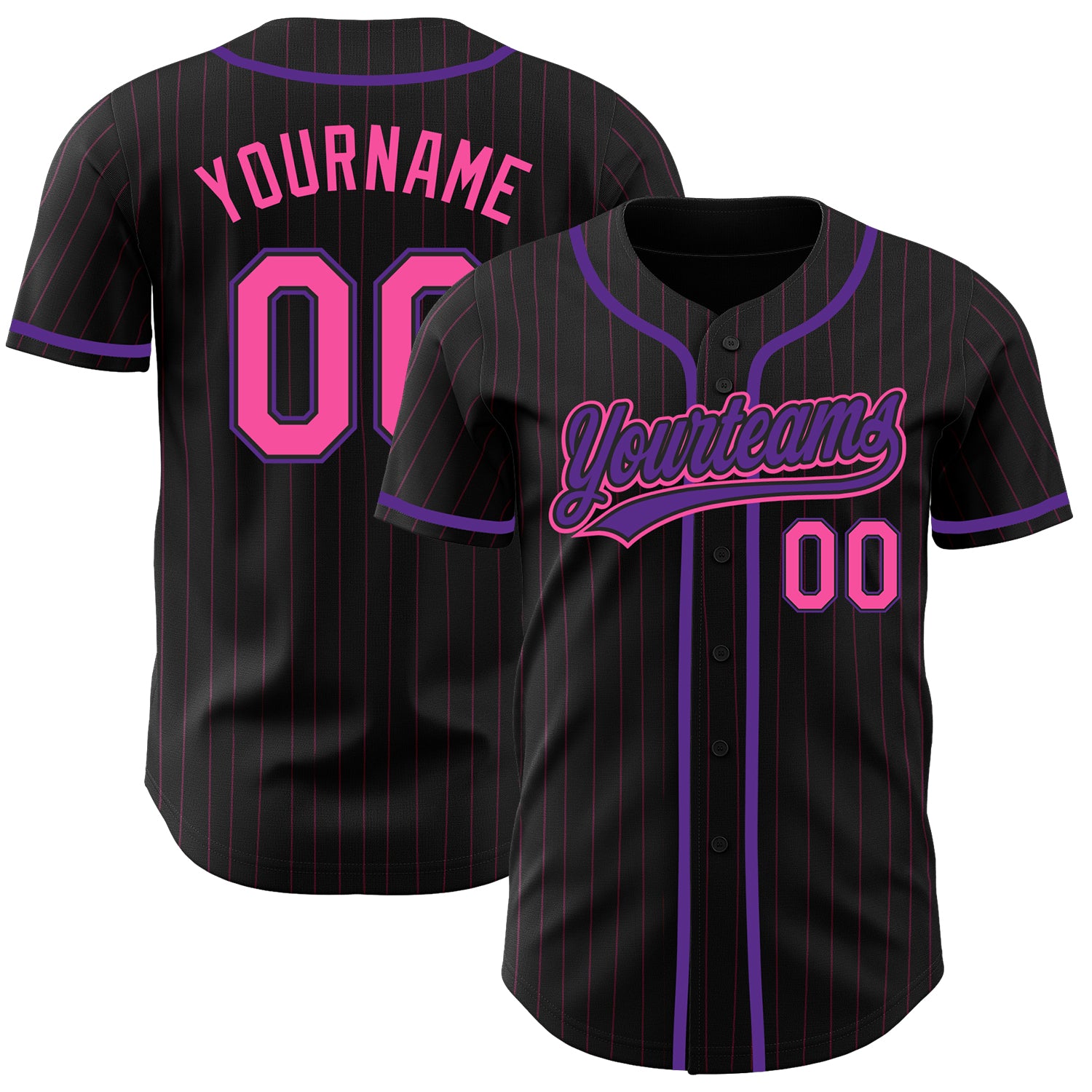 Custom Black Pink Pinstripe Baseball Jersey with Personalized Name and Number - Authentic Team Apparel Personalized Black