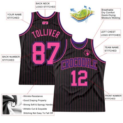 Personalized Black Pink Pinstripe Basketball Jersey for Women in Pink-Purple Personalized Black Pink Pinstripe Pink-Purple