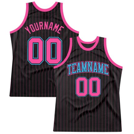 Personalized Black Pink Pinstripe Basketball Jersey in Sky Blue Personalized Black Pink Pinstripe Pink-Sky Blue Basketball