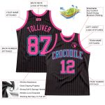Personalized Black Pink Pinstripe Basketball Jersey in Sky Blue Personalized Black Pink Pinstripe Pink-Sky Blue Basketball