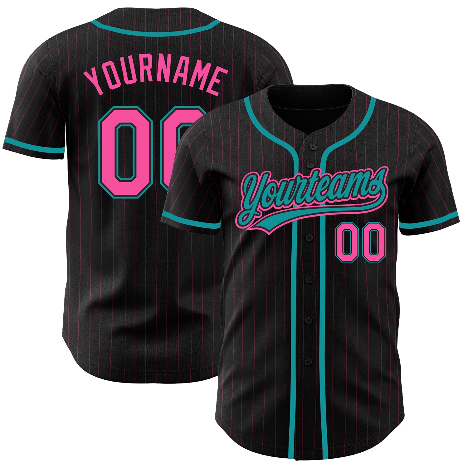 Custom Name and Number Personalized Black Pink Pinstripe Baseball Jersey - Authentic Team Jersey in Pink-Teal Personalized