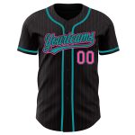 Custom Name and Number Personalized Black Pink Pinstripe Baseball Jersey - Authentic Team Jersey in Pink-Teal Personalized