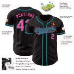 Custom Name and Number Personalized Black Pink Pinstripe Baseball Jersey - Authentic Team Jersey in Pink-Teal Personalized