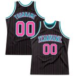 Personalized Pink-Teal Basketball Jersey, Black Pinstripe Design for Custom Sportswear Personalized Black Pink Pinstripe