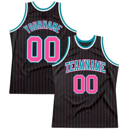 Personalized Pink-Teal Basketball Jersey, Black Pinstripe Design for Custom Sportswear Personalized Black Pink Pinstripe