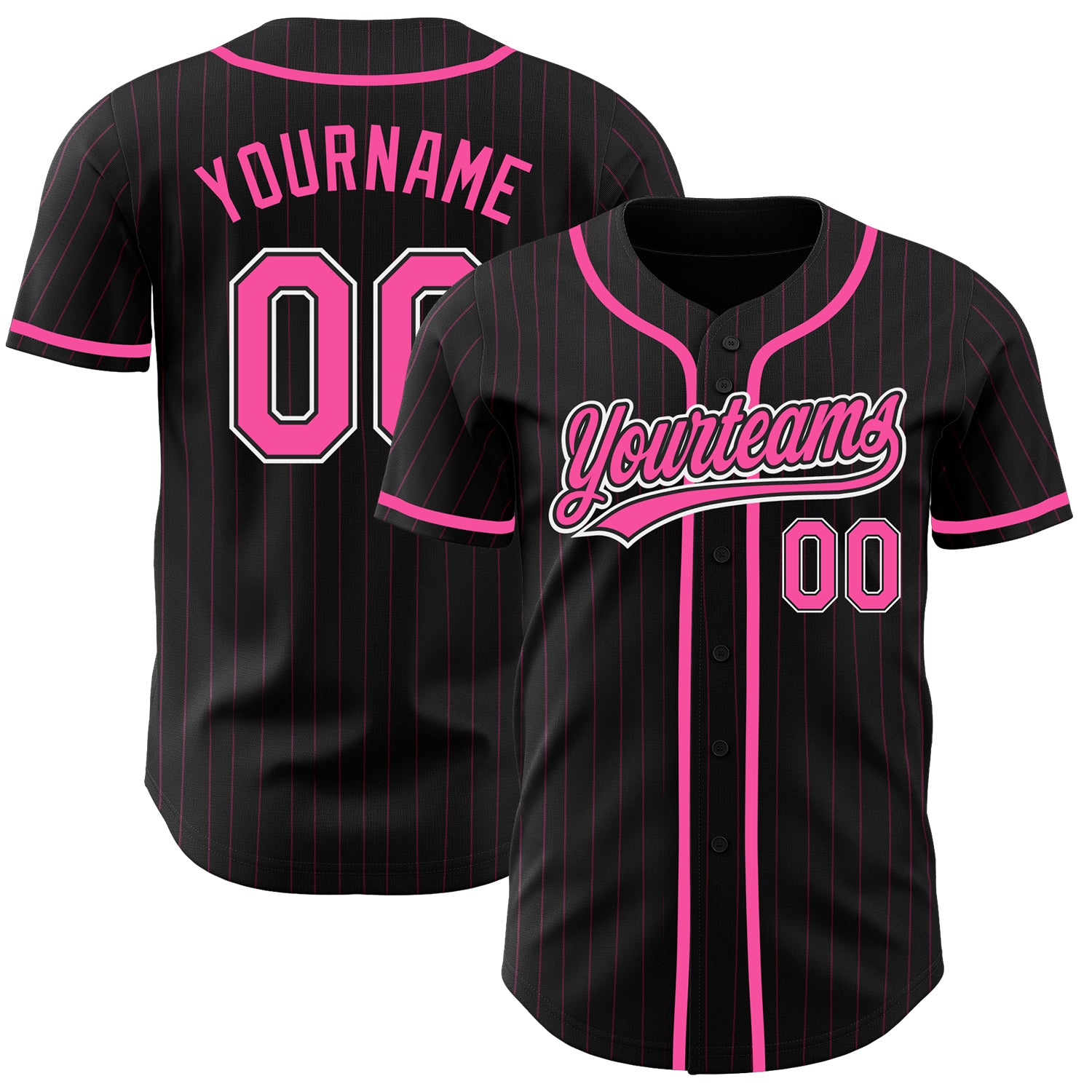 Personalized Black Pink Pinstripe Baseball Jersey - Custom Pink-White Team Gear Personalized Black Pink Pinstripe Pink-White