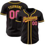 Personalized Black Pink Pinstripe Baseball Jersey in Pink and Yellow Personalized Black Pink Pinstripe Pink-Yellow Baseball