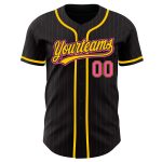 Personalized Black Pink Pinstripe Baseball Jersey in Pink and Yellow Personalized Black Pink Pinstripe Pink-Yellow Baseball