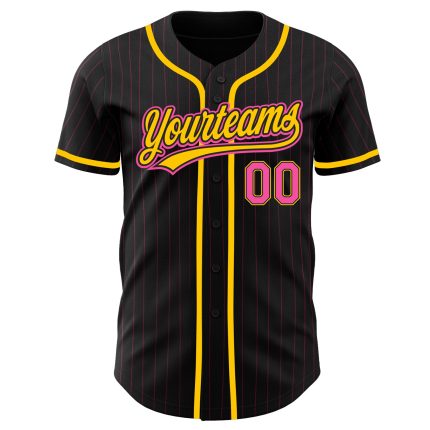 Personalized Black Pink Pinstripe Baseball Jersey in Pink and Yellow Personalized Black Pink Pinstripe Pink-Yellow Baseball