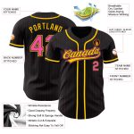Personalized Black Pink Pinstripe Baseball Jersey in Pink and Yellow Personalized Black Pink Pinstripe Pink-Yellow Baseball