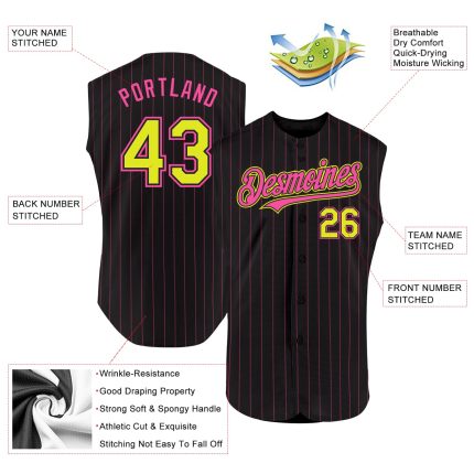 Custom Personalized Purple Black Pink Pinstripe Baseball Jersey with Name and Number - Authentic Sleeveless Design Personalized