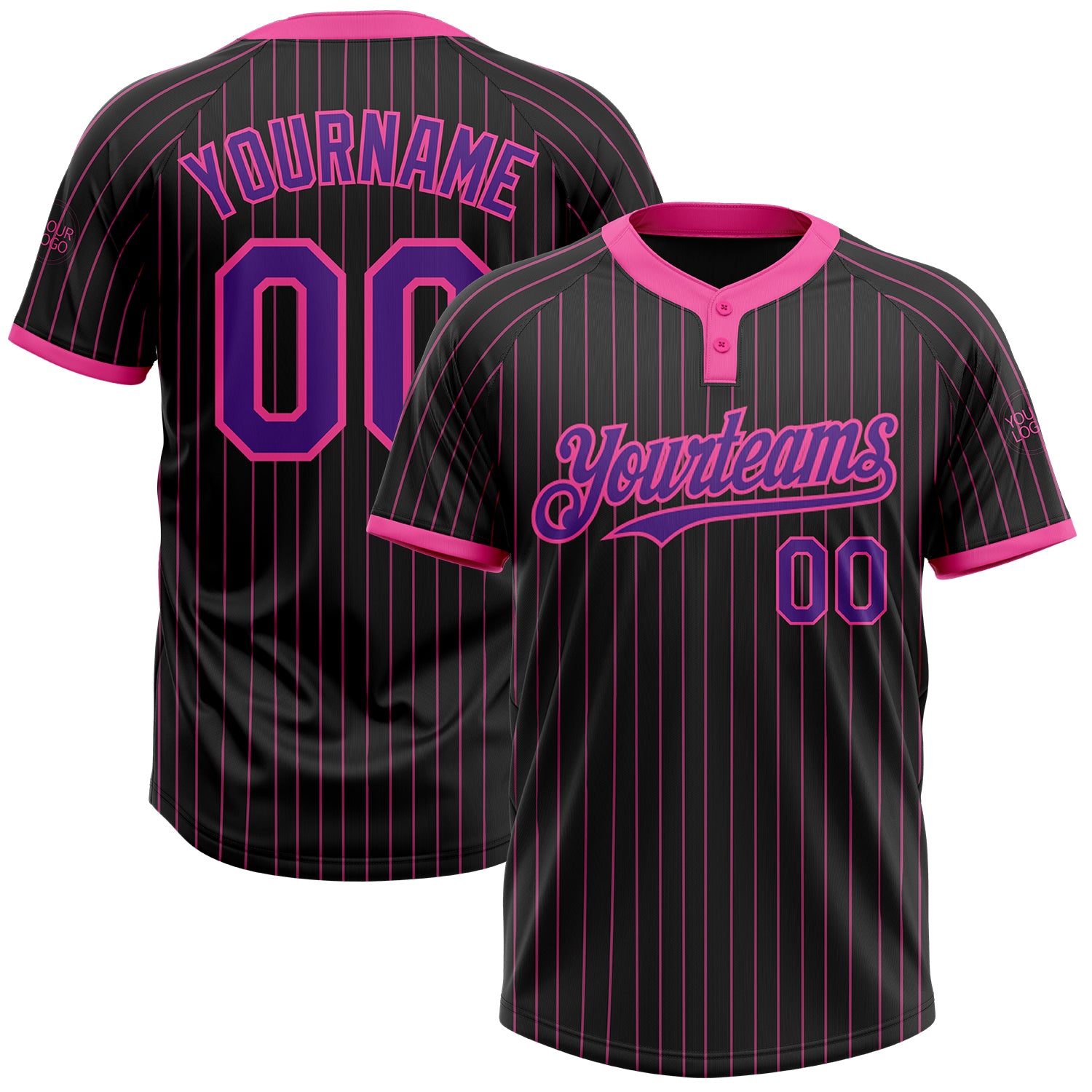 Personalized Black Pink Pinstripe Purple Softball Jersey Unisex Two-Button Design Personalized Black Pink Pinstripe Purple