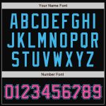 Custom Black Pink Pinstripe Sky Blue Varsity Bomber Jacket with Personalized Name and Number, Full-Snap Letterman Style Personalized