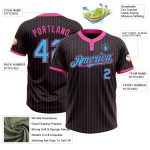 Personalized Unisex Softball Jersey in Black Pink Pinstripe and Sky Blue, Two-Button Design Personalized Black Pink Pinstripe