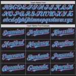 Personalized Unisex Softball Jersey in Black Pink Pinstripe and Sky Blue, Two-Button Design Personalized Black Pink Pinstripe