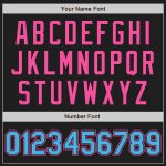 Personalized Unisex Softball Jersey in Black Pink Pinstripe and Sky Blue, Two-Button Design Personalized Black Pink Pinstripe