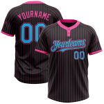 Custom Name and Number Personalized Unisex Softball Jersey Black Pink Pinstripe Sky Blue Two-Button Design Personalized Black