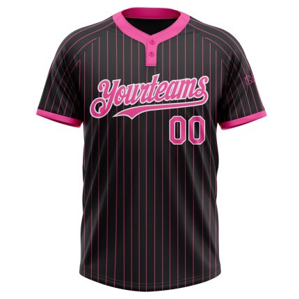 Personalized Two-Button Unisex Softball Jersey Black Pink Pinstripe Design Personalized Black Pink Pinstripe White Two-Button