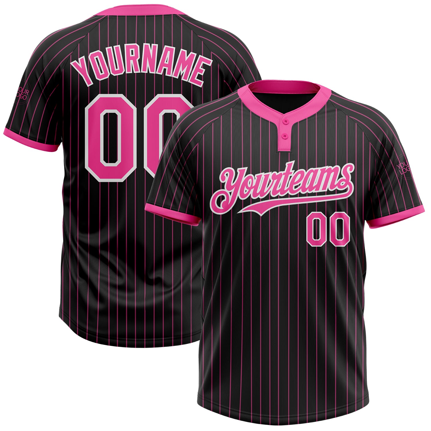Custom Name Number Black Pink Pinstripe Softball Jersey Unisex Two-Button Personalized Team Apparel Personalized Black Pink