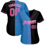 Custom Name and Number Authentic Black Pink-Powder Blue Fashion Baseball Jersey - Personalized Split Design Personalized