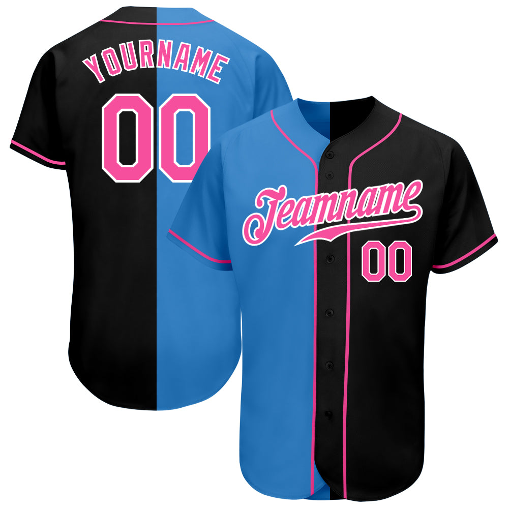 Personalized Black Pink Powder Blue Fashion Baseball Jersey for Women Personalized Black Pink-Powder Blue Split Fashion Baseball