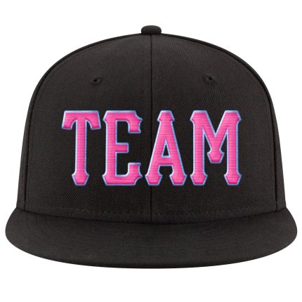 Personalized Adjustable Snapback Hat in Black and Pink-Powder Blue Style Personalized Black Pink-Powder Blue Stitched Adjustable