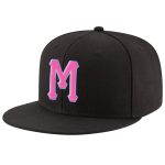 Custom Adjustable Snapback Hat with Personalized Name and Number in Black and Pink Powder Blue Personalized Black Pink-Powder