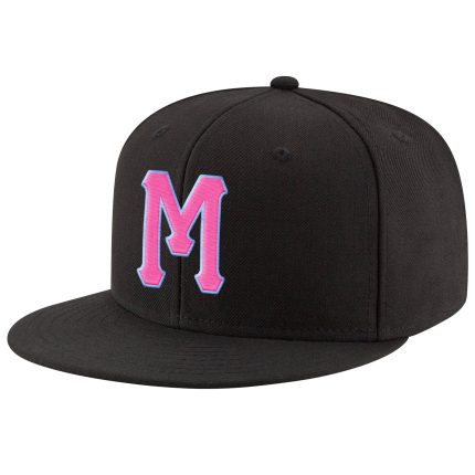 Custom Adjustable Snapback Hat with Personalized Name and Number in Black and Pink Powder Blue Personalized Black Pink-Powder