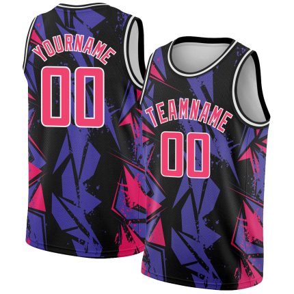 Custom Basketball Jersey with Personalized Name and Number - Black Pink-Purple 3D Geometric Pattern 9176 Personalized Black