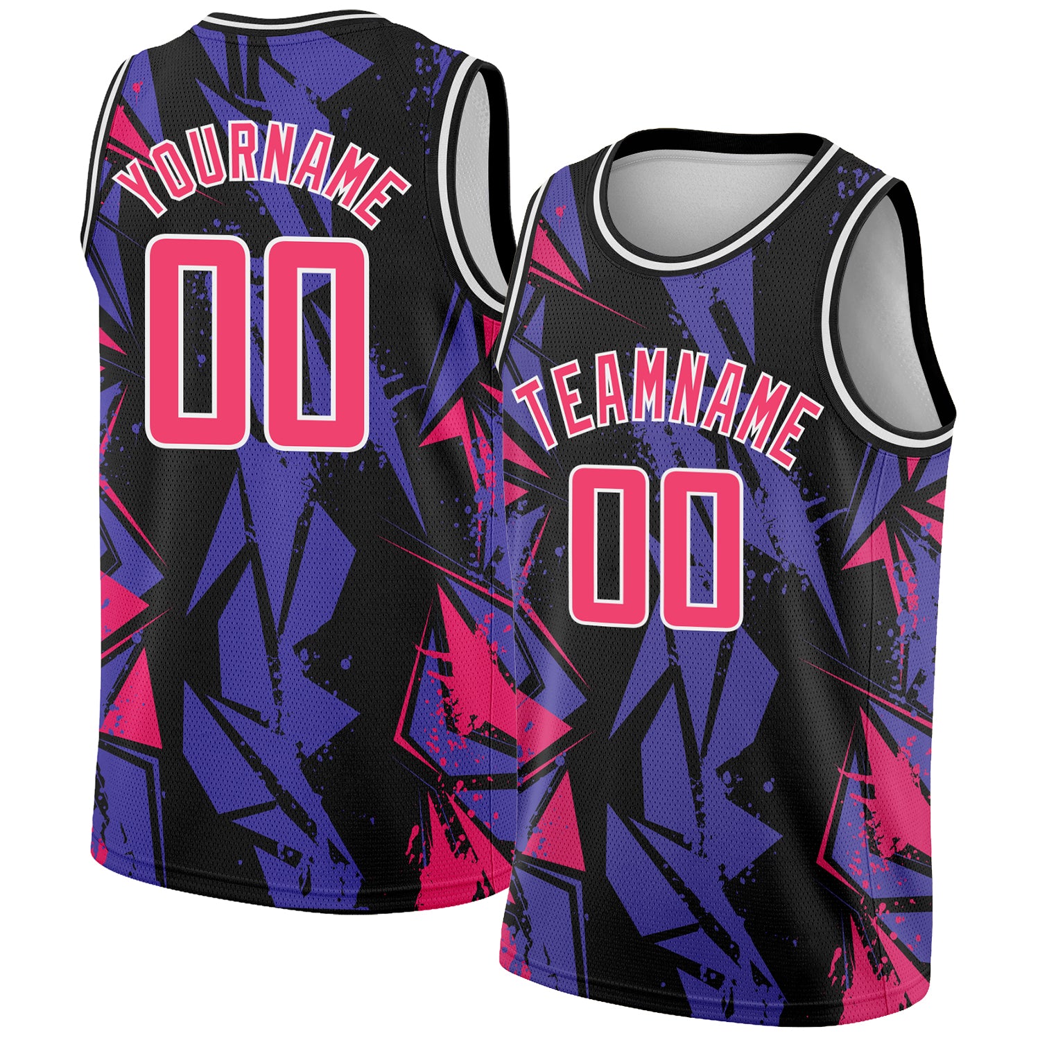Custom Name and Number Basketball Jersey - Personalized Black Pink-Purple 3D Pattern Geometric Shapes Design Personalized