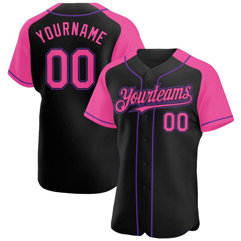 Custom Name and Number Personalized Black Pink Purple Baseball Jersey - Authentic Raglan Sleeves Team Apparel Personalized