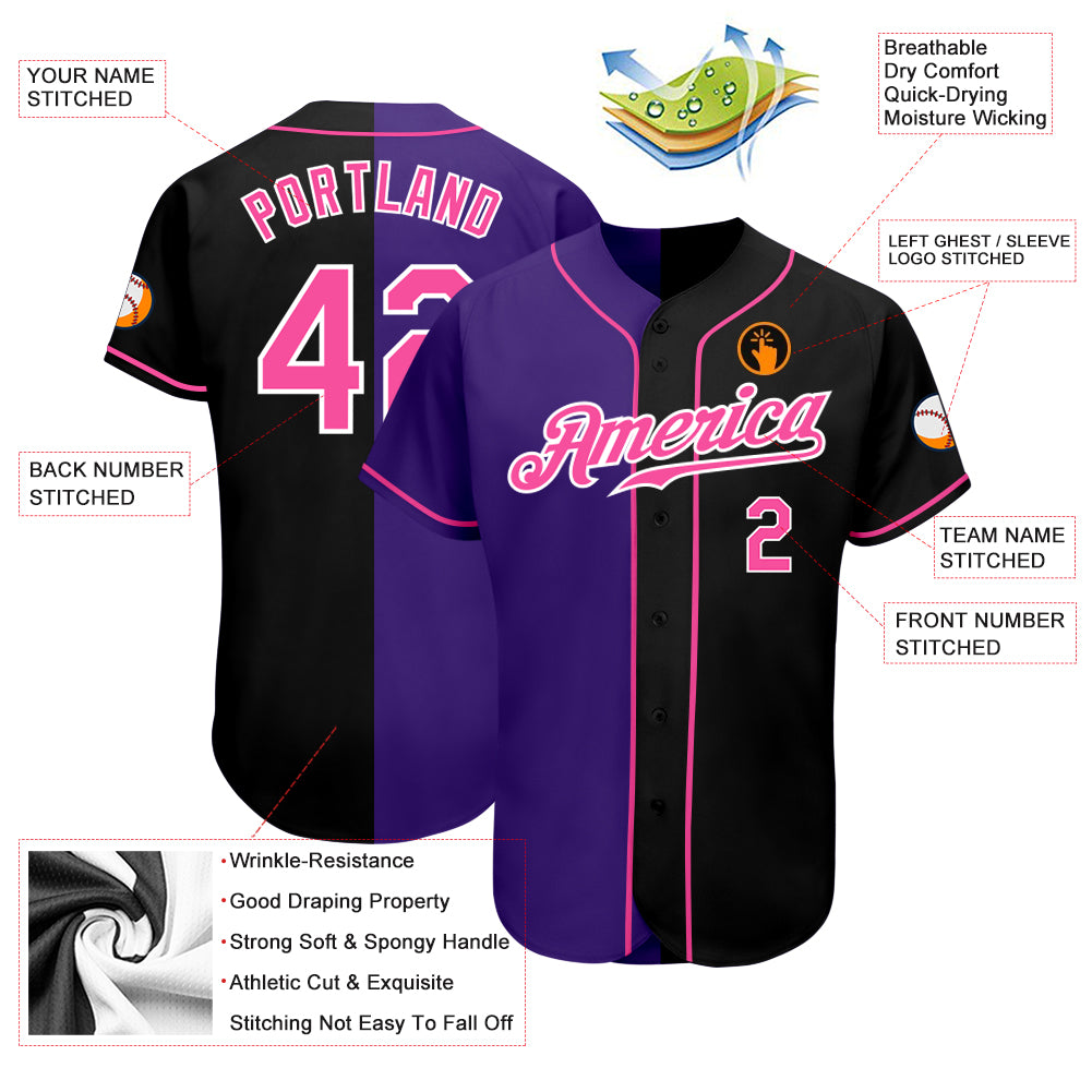 Personalized Black Pink-Purple Authentic Split Fashion Baseball Jersey Team Custom Name and Number Personalized Black Pink-Purple Authentic Baseball Jersey Custom Name & Number - Fashion Team Jersey Personalized Black Pink-Purple - Image 3