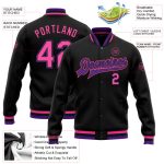 Personalized Black Pink Purple Varsity Letterman Bomber Jacket Full-Snap Personalized Black Pink-Purple Bomber Full-Snap