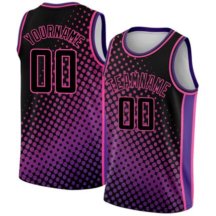 Custom Name and Number Basketball Jersey - Personalized Black Pink-Purple Halftone Authentic City Edition Personalized Black