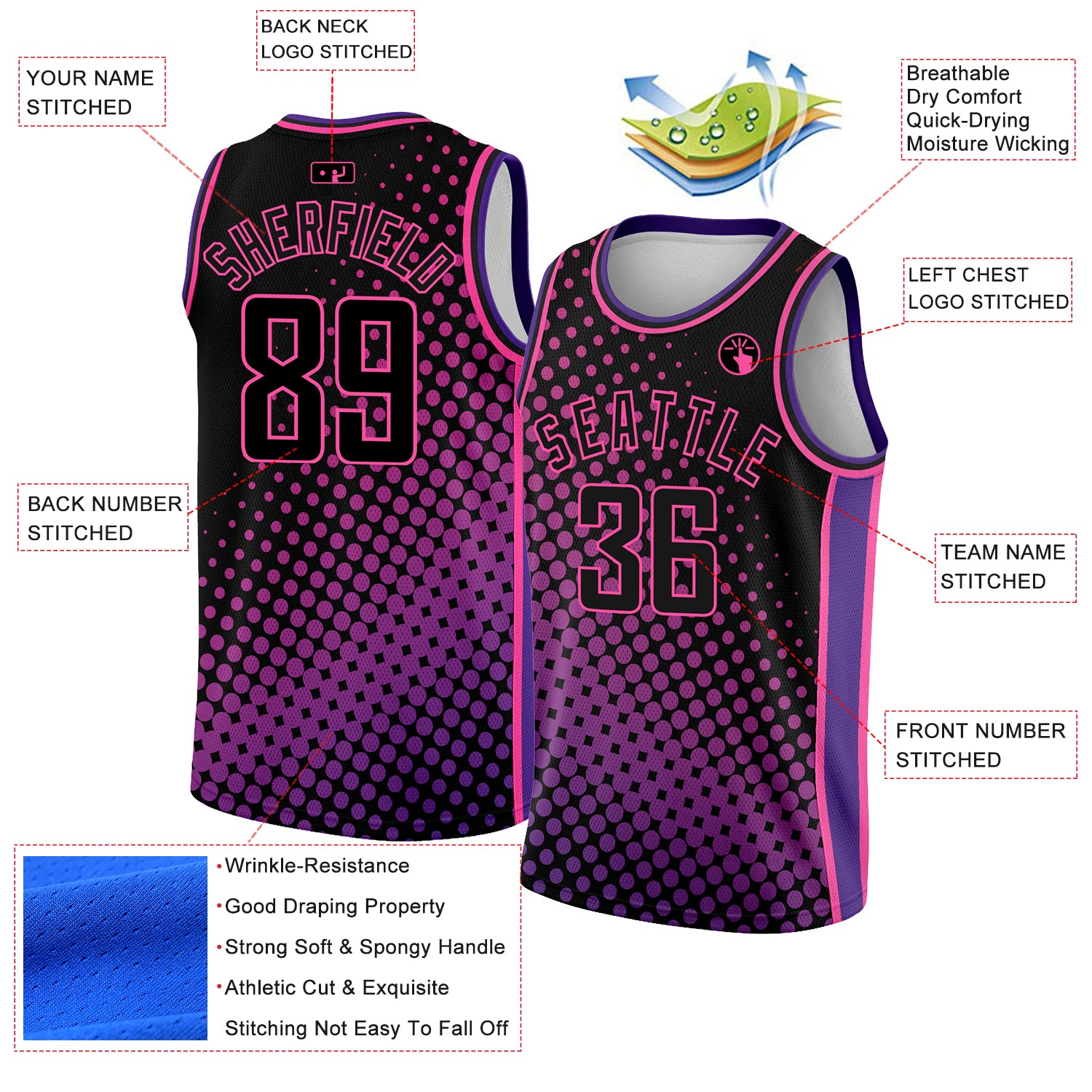 Personalized Black Pink-Purple Halftone City Edition Basketball Jersey Personalized Black Pink Purple Halftone Basketball Jersey - City Edition Personalized Black Pink-Purple Halftone City Edition - Image 2