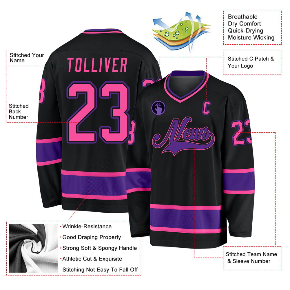 Personalized Black Pink-Purple Hockey Jersey Custom Black Pink Purple Hockey Jersey - Personalized Sports Apparel Personalized Black Pink-Purple Hockey Jersey - Image 2