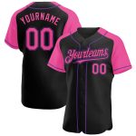 Personalized Black Pink Purple Baseball Jersey with Raglan Sleeves Personalized Black Pink-Purple Raglan Sleeves Baseball