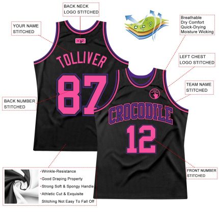Personalized Black Pink Purple Basketball Jersey | Custom Retro Sports Jersey Personalized Black Pink-Purple Throwback Basketball