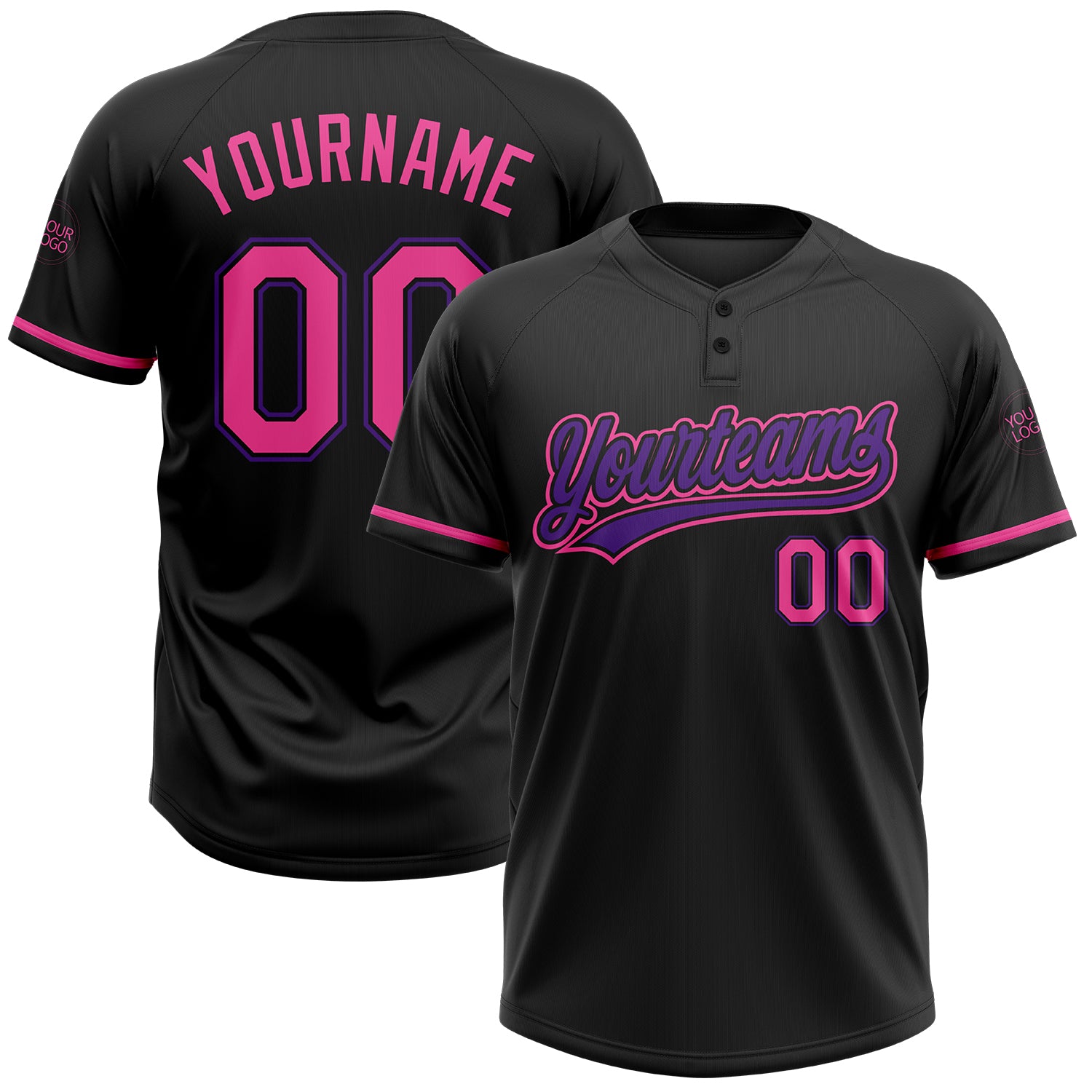 Custom Unisex Softball Jersey in Black Pink-Purple, Two-Button Design for Ultimate Comfort and Style Personalized Black Pink-Purple