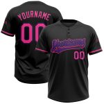 Custom Black Pink-Purple Unisex Softball Jersey Personalized Name & Number - Two-Button Design Personalized Black Pink-Purple
