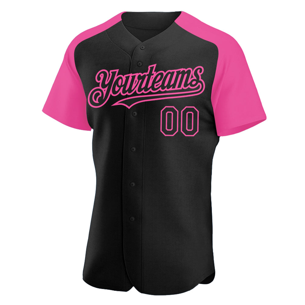 Personalized Black Pink Raglan Sleeves Baseball Jersey Personalized Black Pink Baseball Jersey with Raglan Sleeves - Custom Sportswear Personalized Black Pink Raglan Sleeves Baseball - Image 2