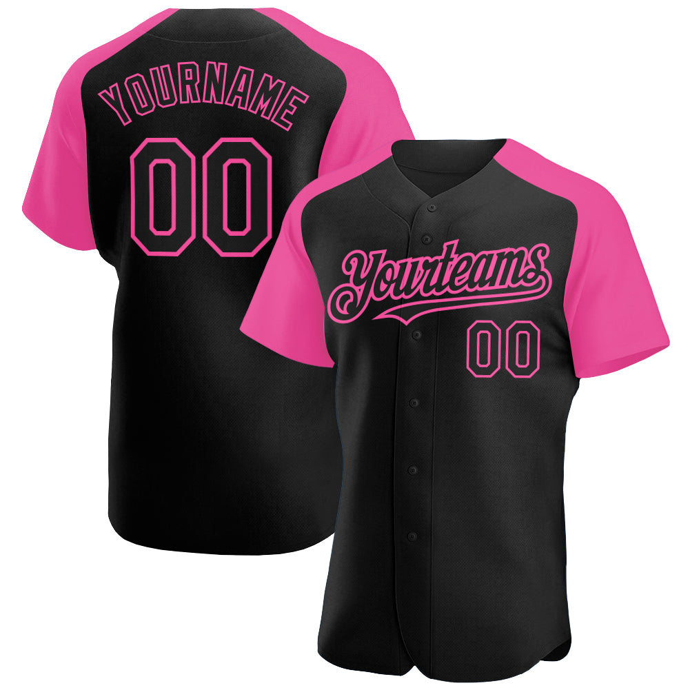 Personalized Black Pink Baseball Jersey with Raglan Sleeves - Custom Sportswear Personalized Black Pink Raglan Sleeves Baseball