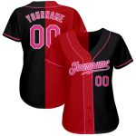 Personalized Black Pink Red White Split Fashion Baseball Jersey for Men and Women Personalized Black Pink Red-White Split
