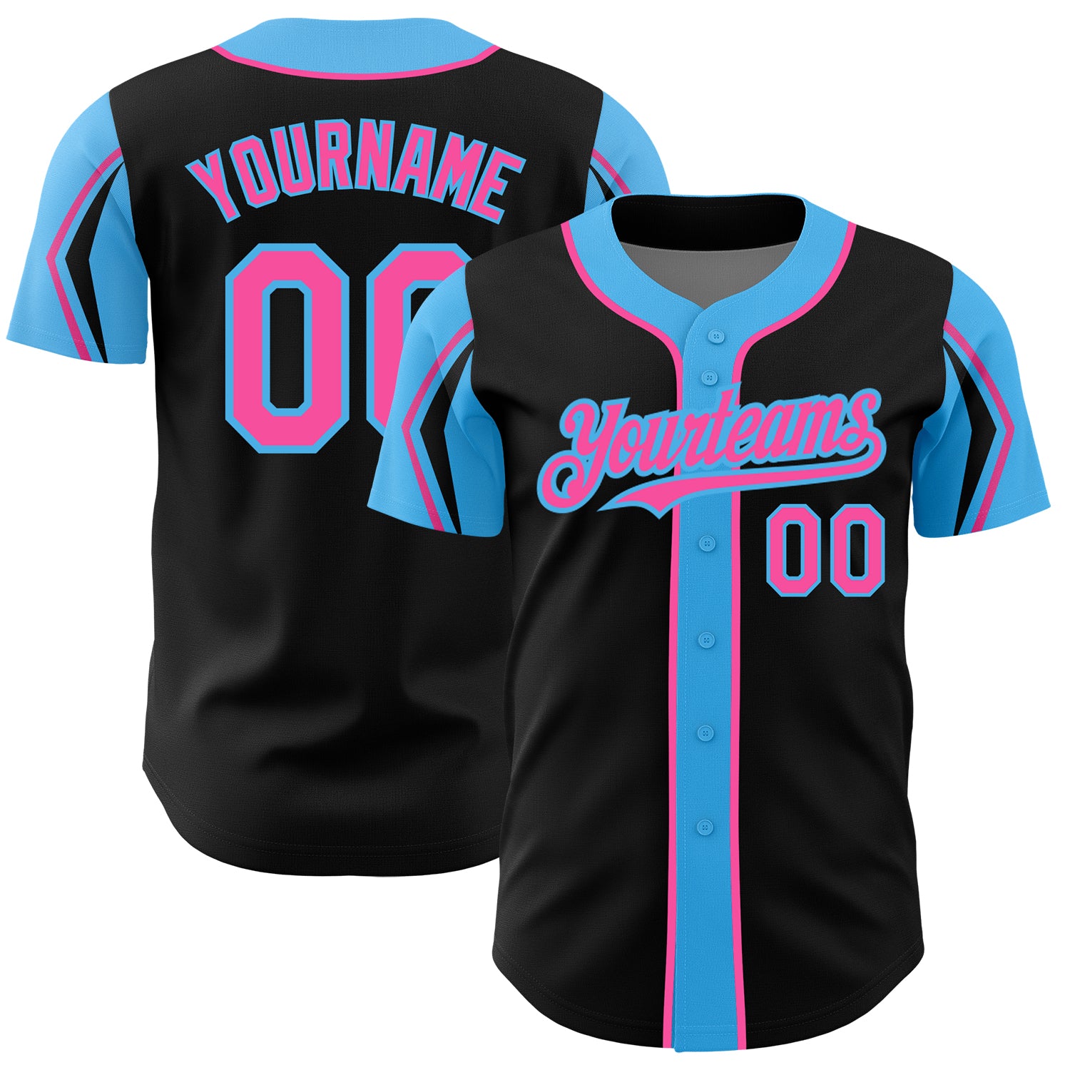 Custom Authentic Baseball Jersey in Black Pink-Sky Blue, 3 Colors, Personalized Name and Number Personalized Black Pink-Sky