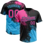 Personalized 3D Abstract Brush Stroke Softball Jersey - Black Pink-Sky Blue Unisex Two-Button Design Personalized Black Pink-Sky