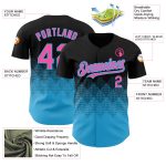 Personalized 3D Gradient Baseball Jersey in Black and Pink-Sky Blue Square Shapes Personalized Black Pink-Sky Blue 3D Gradient